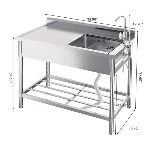 Stainless Steel Freestanding Utility Sink with Faucet and Drainboard E709258