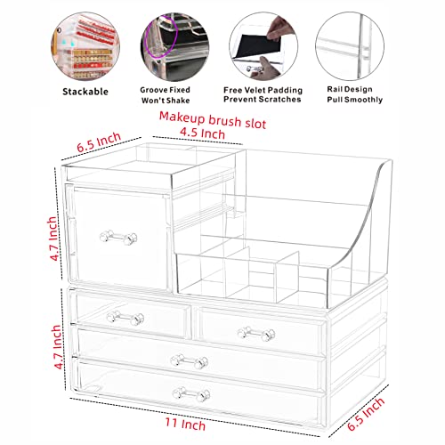 Clear Makeup Organizer with Drawers, Stackable Cosmetic Storage for Vanity M903741