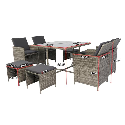 DHHU 5 Piece Outdoor Patio Furniture Set with PE Rattan Wicker and Anti-Slip Cushions R775974