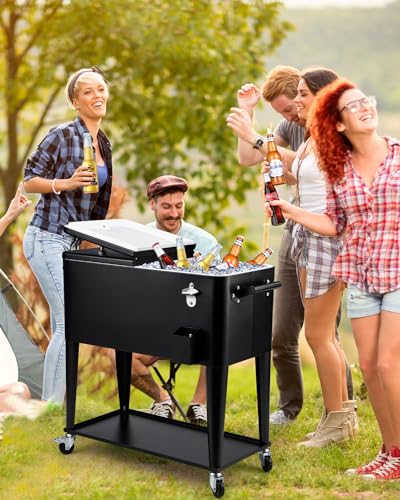 80 Quart Rolling Cooler Cart with Wheels and Bottle Opener C399943