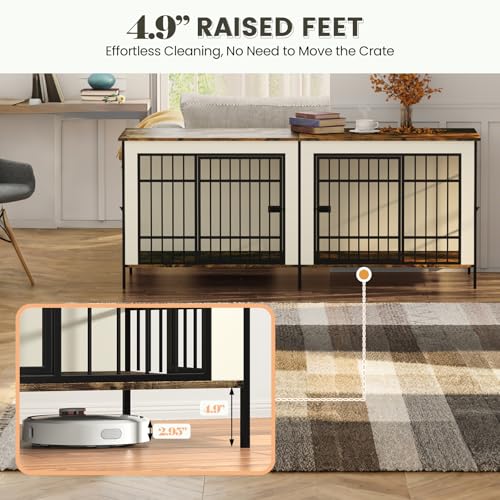 Erinnyees 79" Double Dog Crate Furniture with Divider, Beige J694150