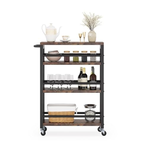 4-Tier Rolling Storage Cart with Handle, Slim Kitchen Cart, Black K5004