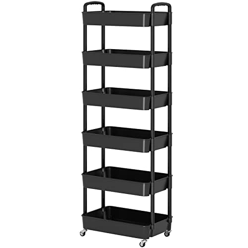 Sywhitta 3-Tier Plastic Rolling Utility Cart with Handle, Black F220270