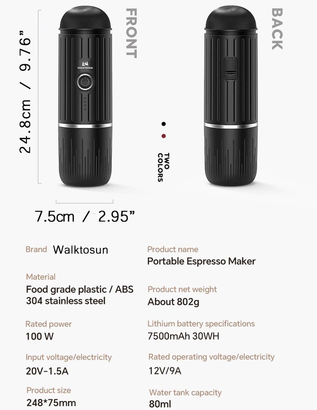 Portable Electric Espresso Maker 19 Bar Pressure for Travel Camping RV Black H723