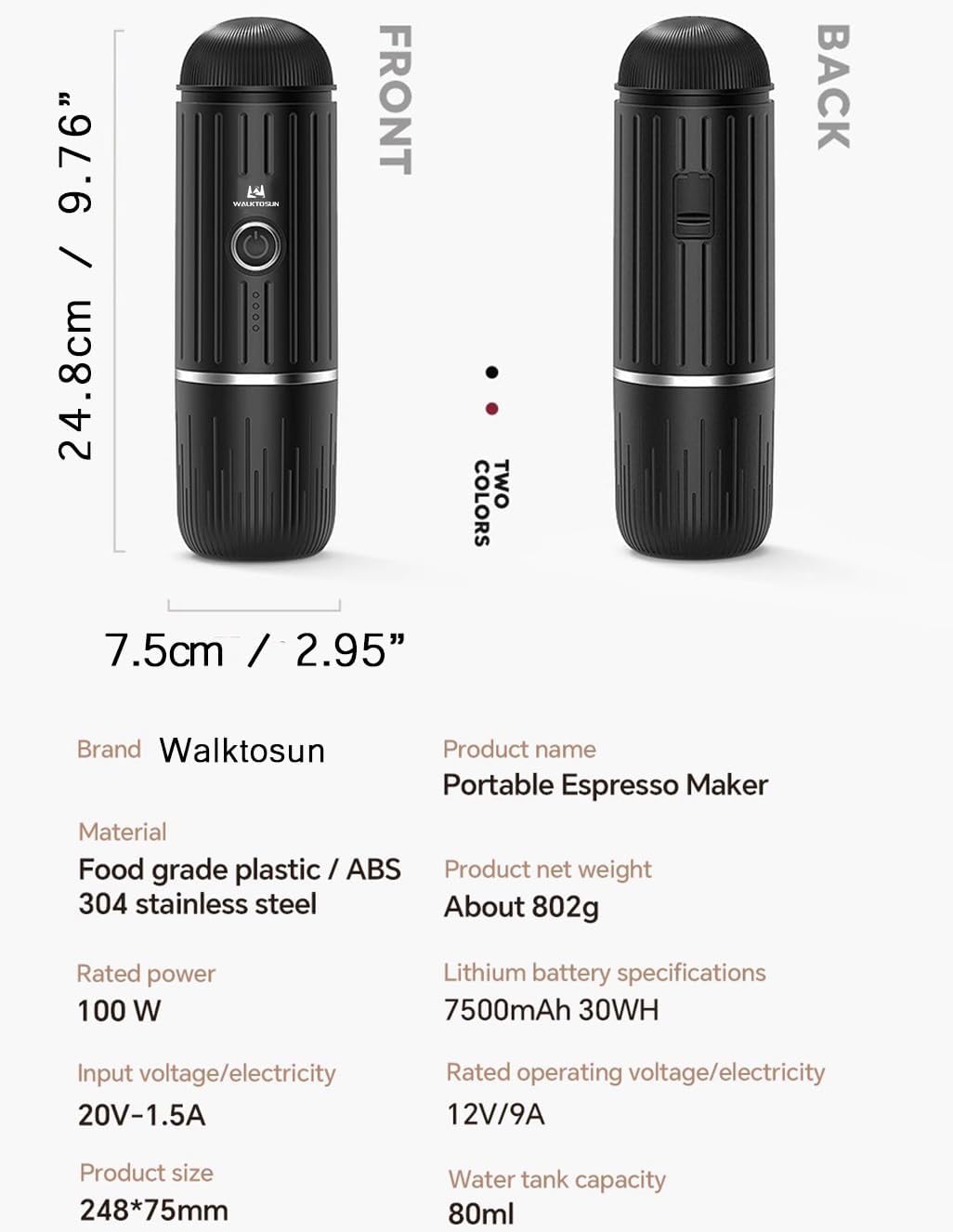 Portable Electric Espresso Maker 19 Bar Pressure for Travel Camping RV Black H723