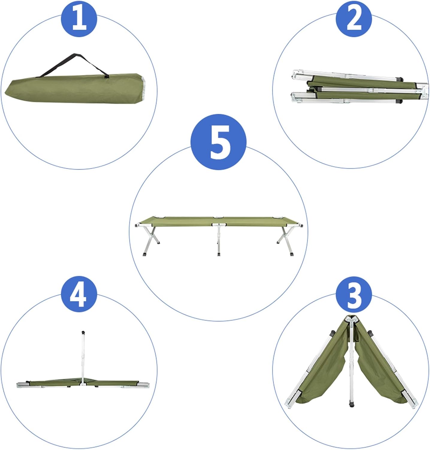 Portable Military Camping Cot with Carrying Bag, Foldable Sleeping Cot for Adults, Army Green E665