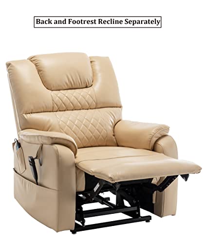 JULYFOX Lift Chair Lay Flat 400lbs Electric Recliner with Massage and Heat, PU Leather, Yellow B71450