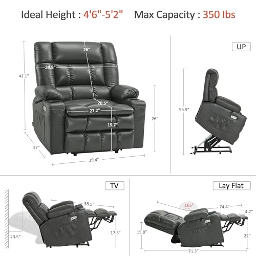MCombo Dual Motor Power Lift Recliner Chair for Elderly with Heat and Massage, Black E570141