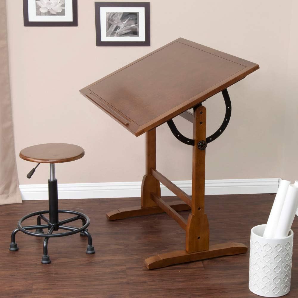 Studio Designs Vintage Wood Drafting Table with Adjustable Top, Rustic Oak S220
