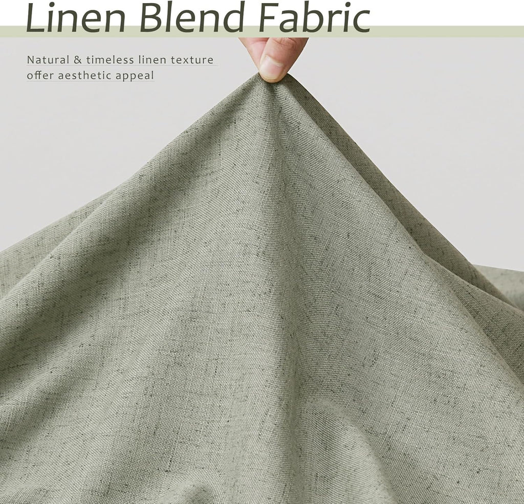 Sage Green Semi Sheer Linen Curtains 84 Inch Length 2 Panels Set D855