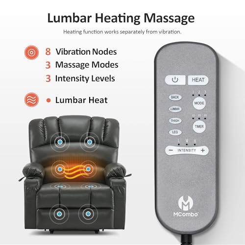 MCombo Oversized Power Lift Recliner Chair for Elderly with Heat and Massage, Faux Leather, Dark Brown N537