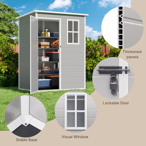 Gizoon 5x3 FT Resin Storage Shed Outdoor with Floor, Grey R548294