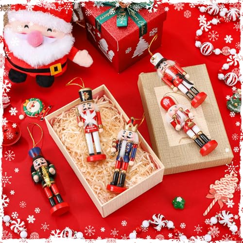 Jetec 10 Pcs Christmas Nutcracker Wooden Hanging Ornaments 5 Inch U816355
