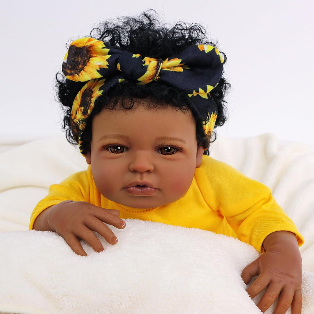 BABESIDE Reborn Baby Doll Black Girl 20 Inch Realistic Soft Vinyl Doll with Feeding Kit J6138