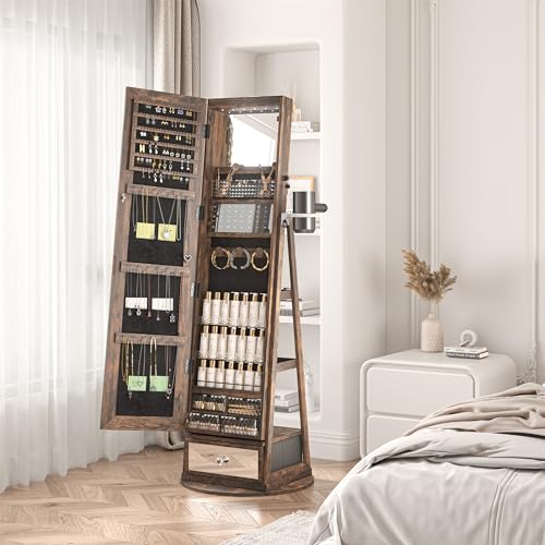 Jewelry Armoire with LED Light and Full-Length Mirror, White J9095