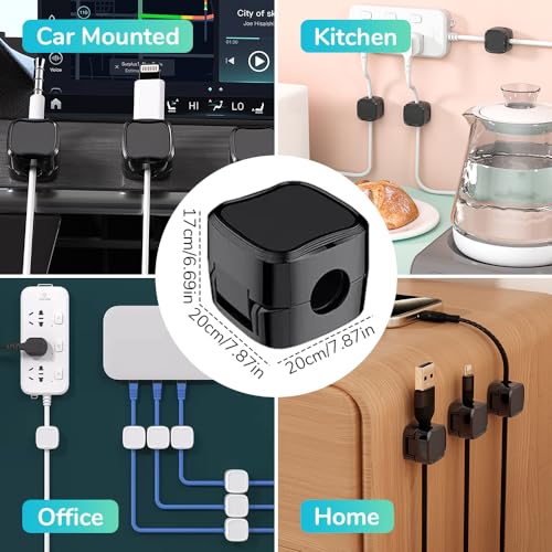 Magnetic Cable Organizer Clips with Adhesive for Desk Office (Black, 6 Pcs) U89795