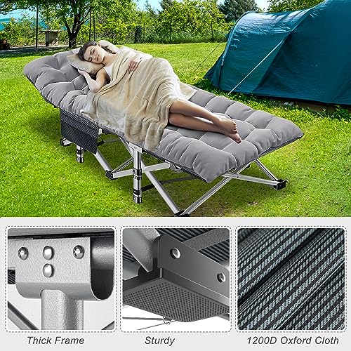 ABORON Folding Camping Cot with Mat for Adults, Heavy Duty Outdoor Bed with Carry Bag C211720