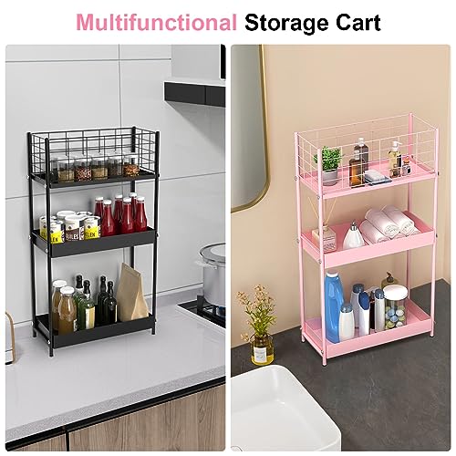 3 Tier Rolling Utility Cart for Kitchen Bathroom Office, Black Y802