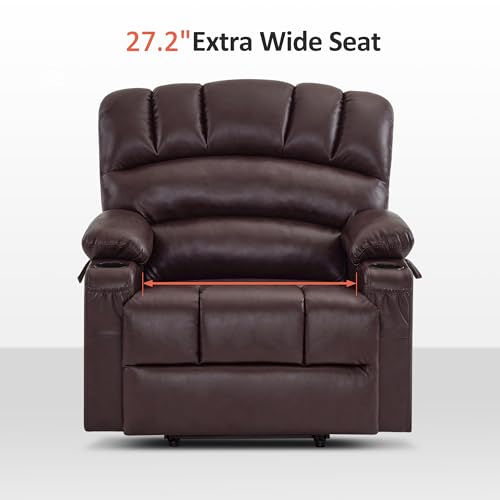 MCombo Oversized Power Lift Recliner Chair for Elderly with Heat and Massage, Faux Leather, Dark Brown N537
