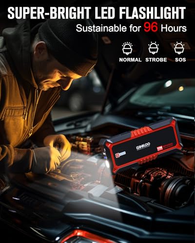 GOOLOO GP4000 4000A Peak Car Battery Jump Starter, Portable 12V Lithium Booster for Gas or Diesel Engines, Red P92977