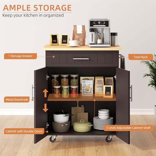 Shintenchi Kitchen Island Cart with Storage on Wheels, White V99091