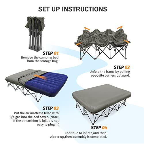 KAMPKEEPER Folding Camping Cot with Inflatable Air Mattress and Carry Bag M949