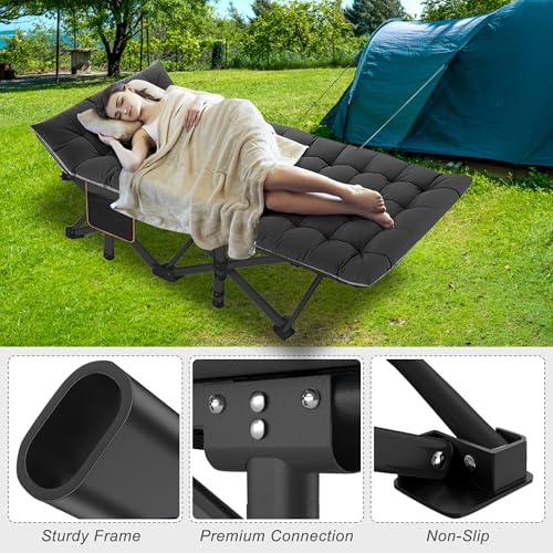ABORON Folding Camping Cot with Mat for Adults, Heavy Duty Outdoor Bed with Carry Bag C211720