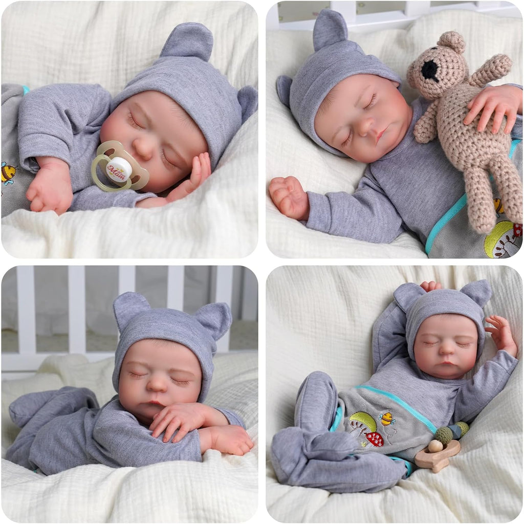 JIZHI Lifelike Reborn Baby Doll Noah - 17 Inch Realistic Vinyl Baby Boy with Feeding Kit F327