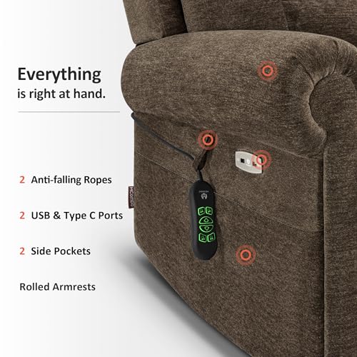 MCombo Triple Motor Power Lift Recliner Chair with Massage and Heating, Fabric, Coffee M573841