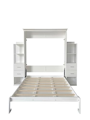 Queen Size Murphy Bed with Desk & Charging Station, White K505073