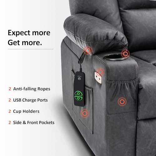 MCombo Small Power Lift Recliner Chair with Massage and Heat, Faux Leather, Dark Brown E441