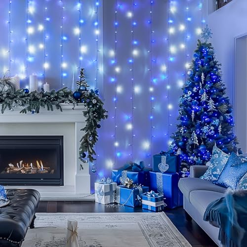JMEXSUSS 300 LED Remote Control Christmas Curtain Lights, Warm White V64841