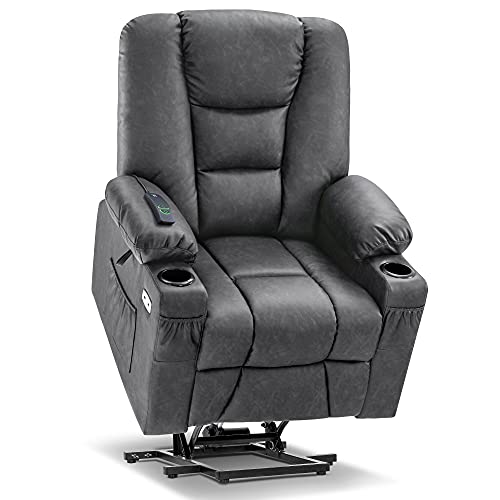 MCombo Small Power Lift Recliner Chair with Massage and Heat, Faux Leather, Dark Brown E441