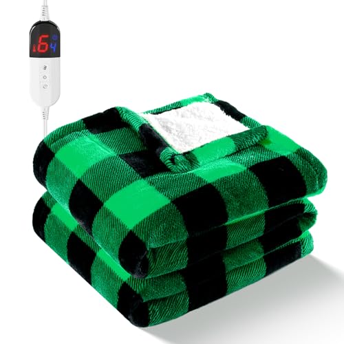 Electric Heated Sherpa Buffalo Plaid Christmas Throw Blanket with 6 Heating Levels & 4 Hours Auto Off, Fast Heating Warm Plush Washable Blanket with Over-Heat Protection, ETL Certification, Red