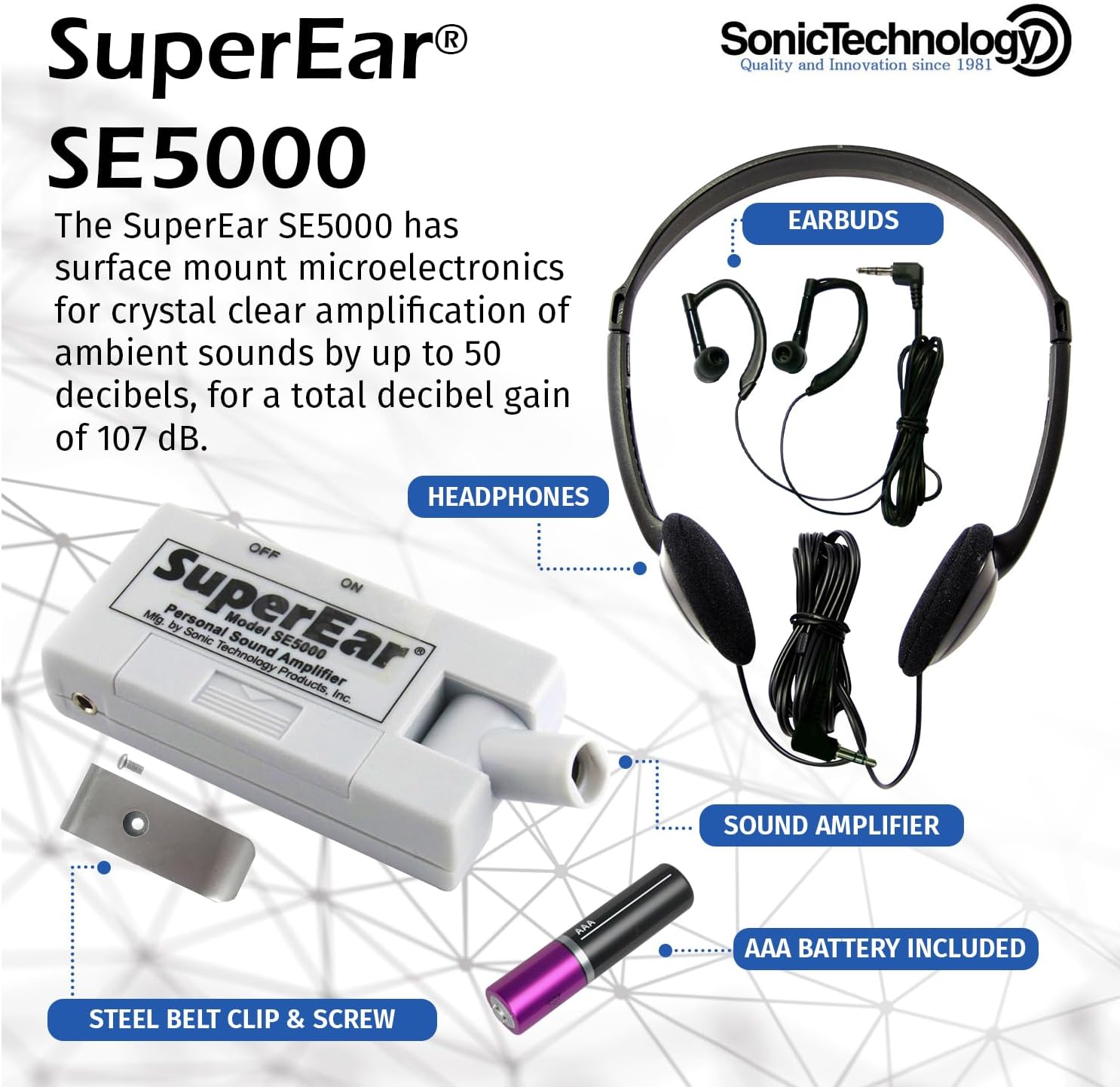 Personal Sound Amplifier SE5000 with Headphones, Tactile Volume Control R225567