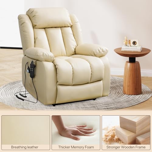 EDILLY Genuine Leather Power Lift Recliner Chair with Massage and Heating, Brown C901