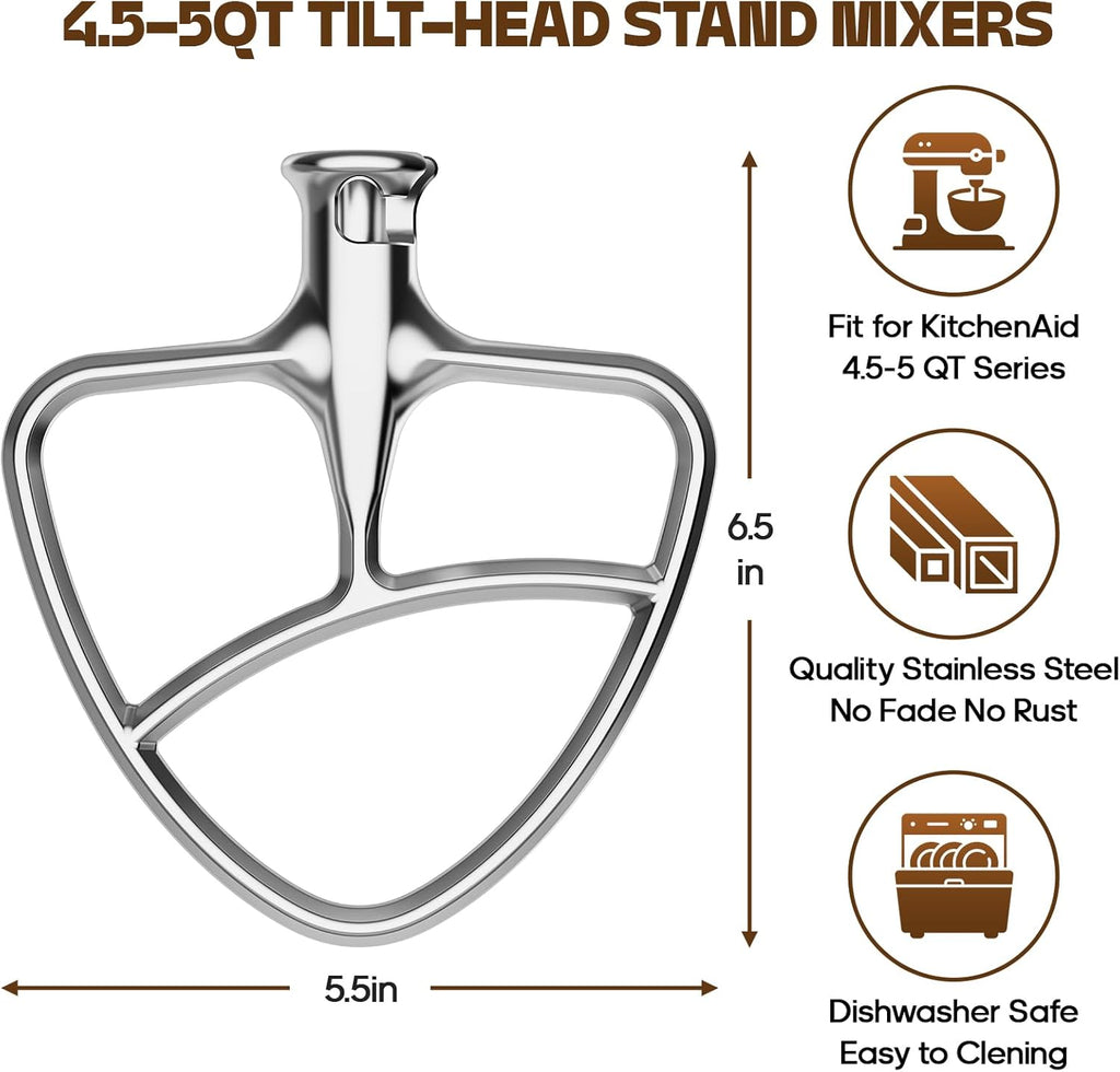 Stainless Steel Flat Beater for KitchenAid Stand Mixer, 4.5-5Qt Tilt-Head Q5884