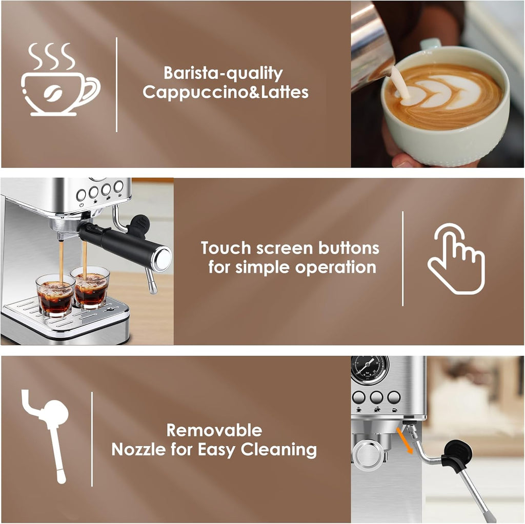 Sparkfire Espresso Machine 20 Bar Stainless Steel with Milk Frother K871515
