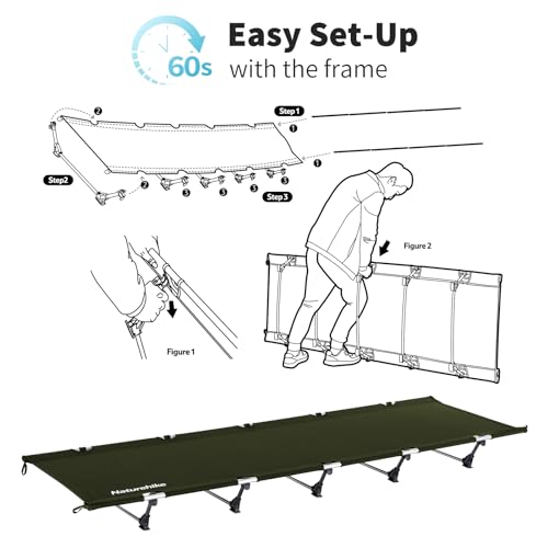 Naturehike GreenWild Ultralight Folding Camping Cot, Portable Bed for Adults, Black E2550