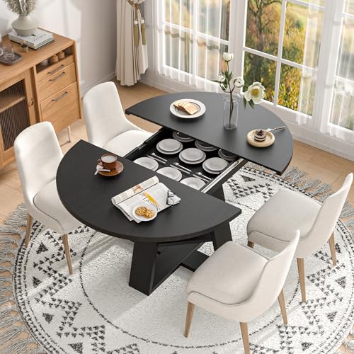 Extendable Round Dining Table for 4-8 with Removable Leaves, Wood Base, Walnut V742