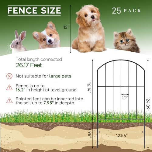 Goovilla Garden Fence, 10ft x 24in, Rustproof Metal Panels, Black No Dig Border G98349