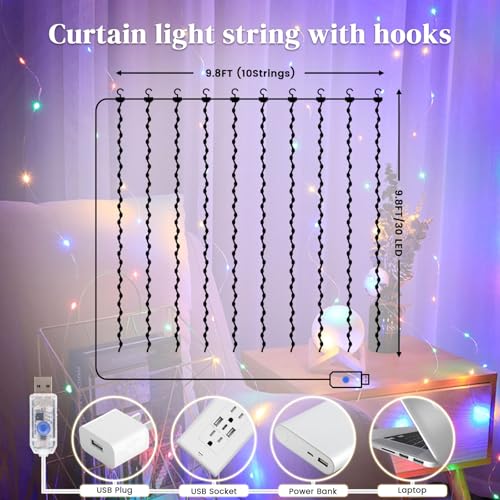 DomeStar 300 LED Fairy Curtain Lights, 9.8ft x 9.8ft, Battery Operated, Remote, Waterproof, Blue E40014