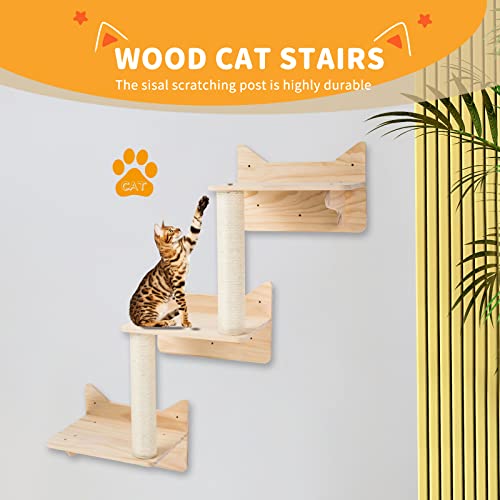 Cat Wall Shelves with Scratching Post, 3-Step Indoor Climbing Set H1185