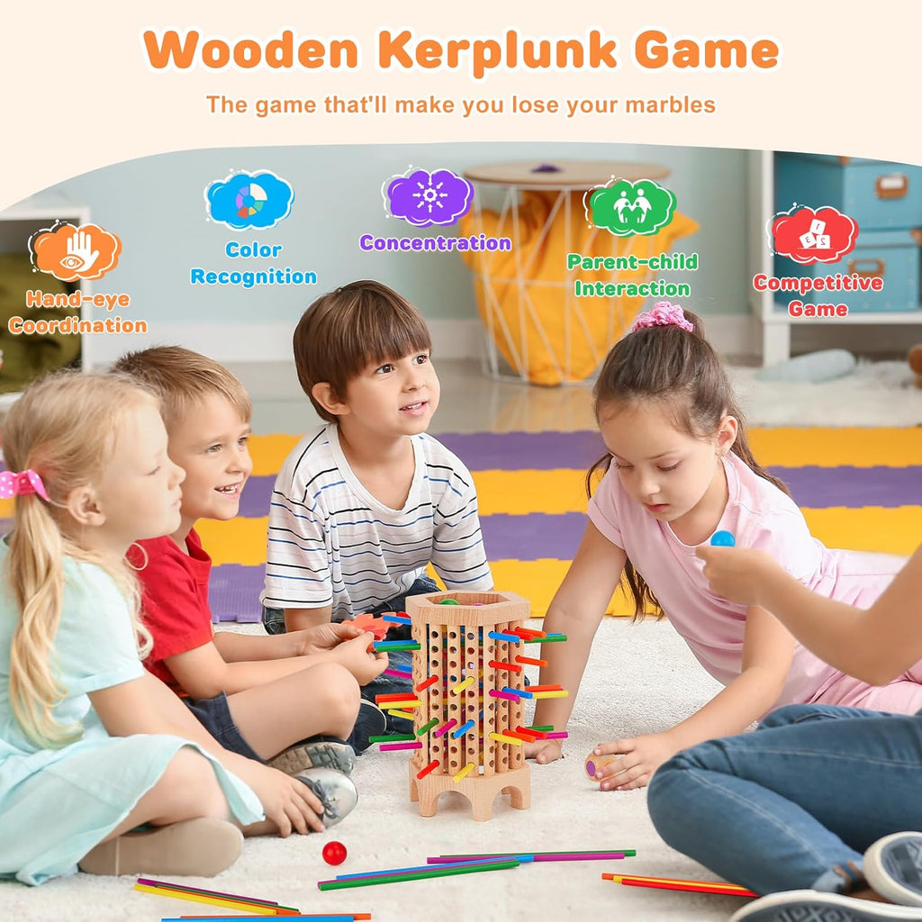 Montessori Board Games for Kids 4-8, 36 Colorful Stick Math Educational Toys Dice Games, Kerplunk Family Game Night M8948