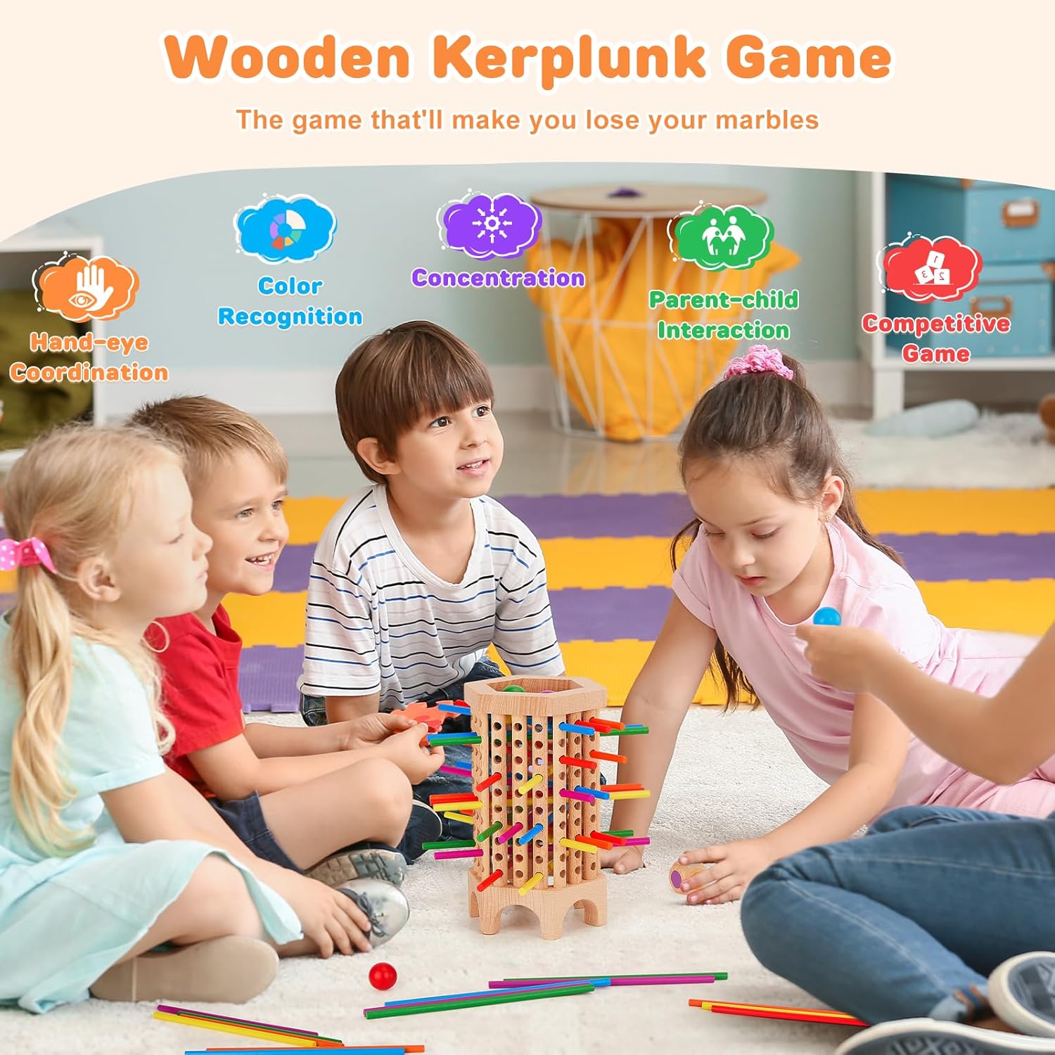 Montessori Board Games for Kids 4-8, 36 Colorful Stick Math Educational Toys Dice Games, Kerplunk Family Game Night M8948