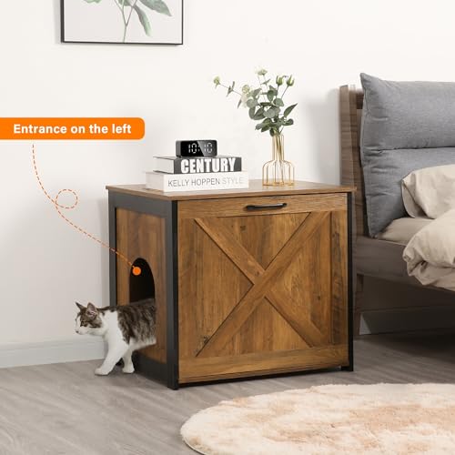 Dwanton Cat Litter Box Furniture Hidden Enclosure, Reversible Entrance, Wooden Cabinet, Dark Gray B411945