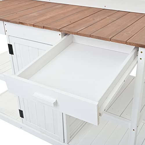 Outdoor Wooden Potting Bench Table with Drawers and Storage Shelves C672480