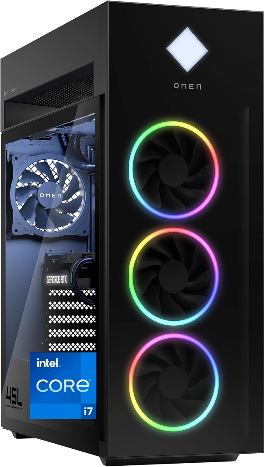HP OMEN 45L Gaming Desktop, 14th Generation Intel Core i7-14700K, 32 GB RAM, 1 TB Solid State Drive, NVIDIA GeForce RTX 4070 SUPER Ti Graphics, Windows 11 Pro, GT22-2060 (2024)