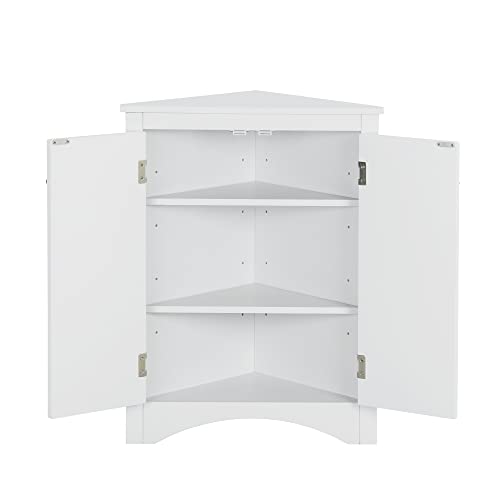 Corner Storage Cabinet, Wood Triangle Bathroom Cabinet with Adjustable Shelves, Grey G100663
