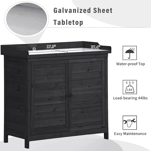 Polibi 39" Potting Bench Table, Outdoor Wooden Workstation with Storage Cabinet A50563